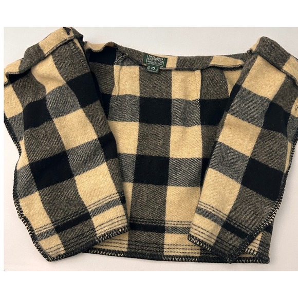 Ralph Lauren Country 100% Wool Beige Buffalo Plaid Wrap Mini Skirt Womens 10 - Picture 6 of 9